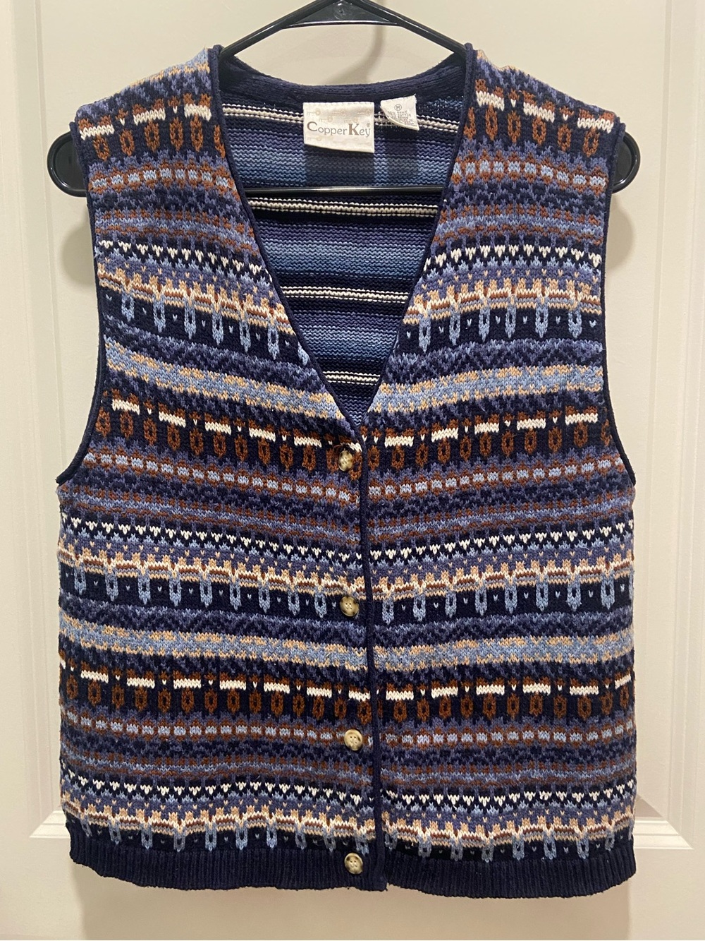 Copper Key Navy Multicolor Fair Isle Knit Vest